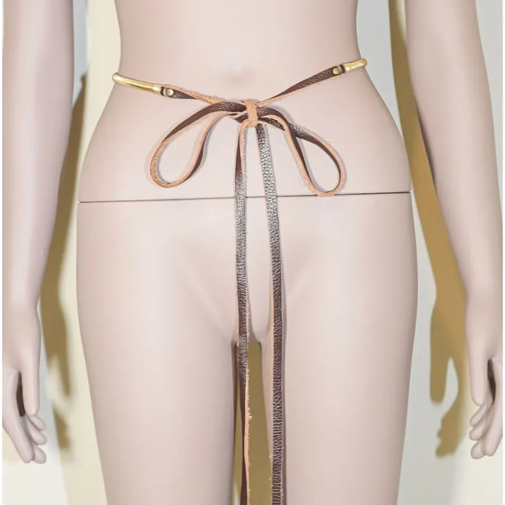 Leather Gold Snake Chain Belt One Size Wrap Tie Waist Belt